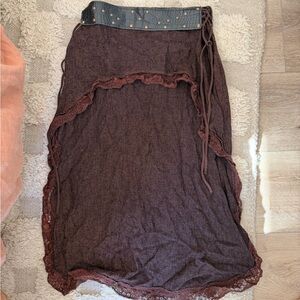 Brown Lace leather vintage burning man festival skirt small